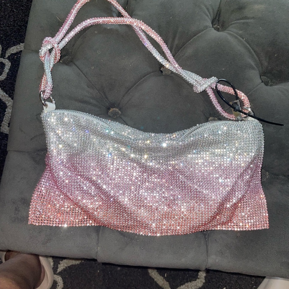 Glamorous Pink and Silver Crystal Shoulder Bag